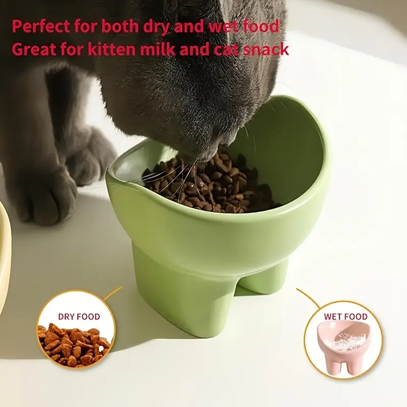 Tall cat bowls, made of plastic.