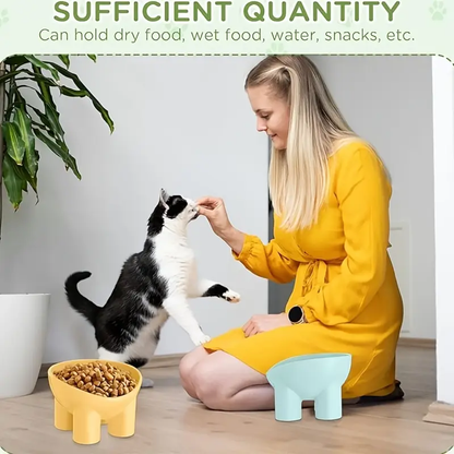 Tall cat bowls, made of plastic.
