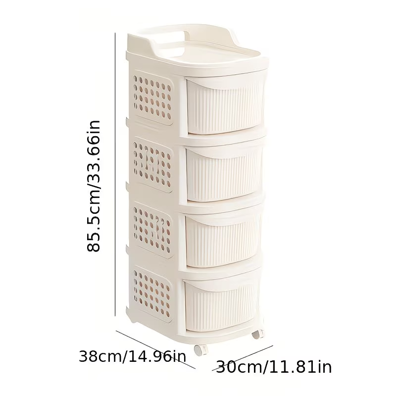 A unique and stylish multi-tiered, large-capacity trolley with drawers, easy to assemble.