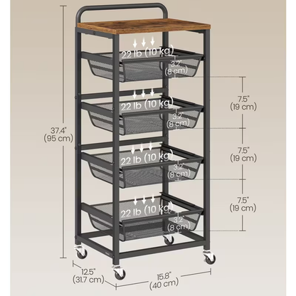Storage trolley, five-tier kitchen trolley, with wheels and handles.