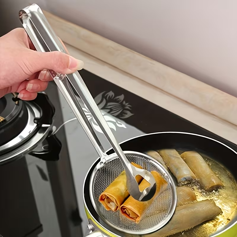Extended stainless steel oil strainer | Multi-functional non-stick oil pan clamp
