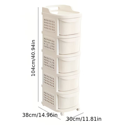 A unique and stylish multi-tiered, large-capacity trolley with drawers, easy to assemble.