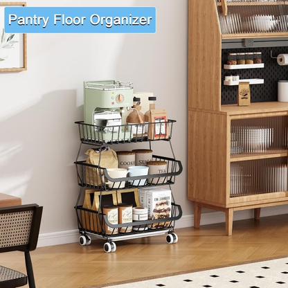 Three-tier rolling floor-standing storage rack; stackable storage trolley