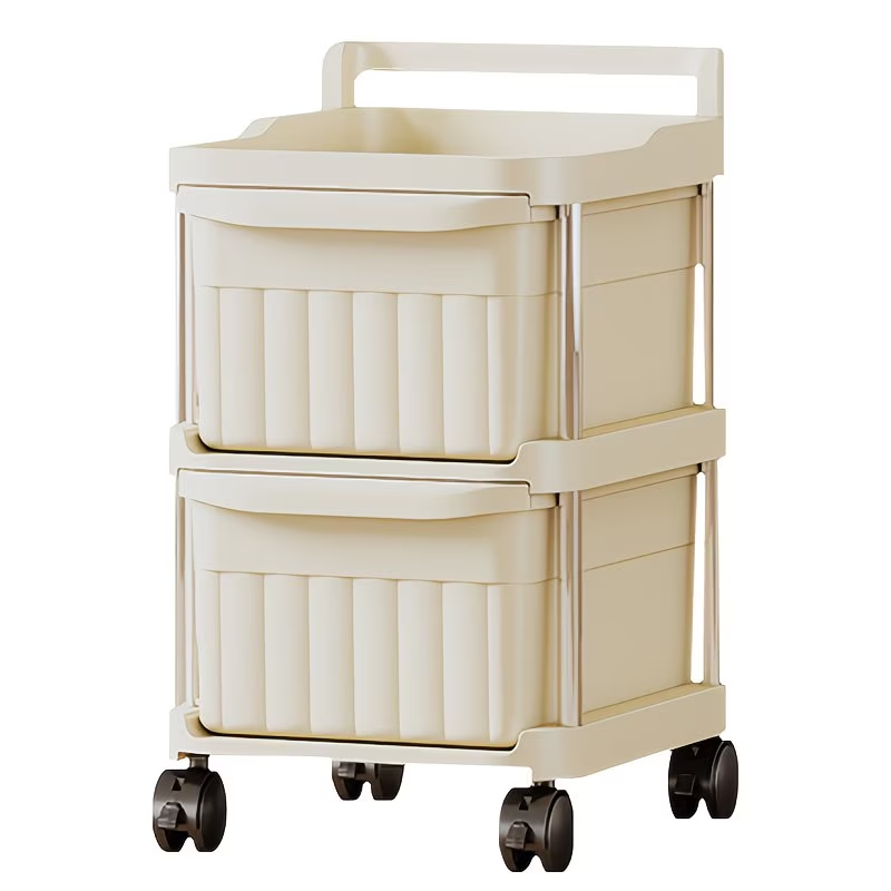 Rolling storage trolley with drawers - equipped with 360° swivel wheels.