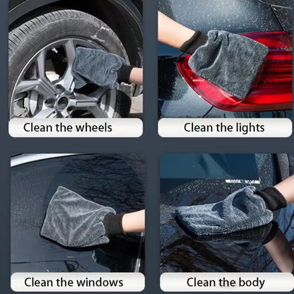 Cleaning gloves for car windows, reusable and washable.