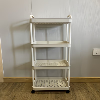 Heavy-duty four-layer rolling storage trolley - all-terrain wheel mobile storage rack