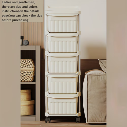 Rolling storage trolley with drawers - equipped with 360° swivel wheels.