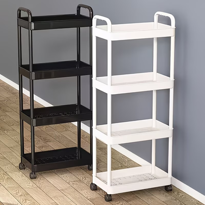 Heavy-duty four-layer rolling storage trolley - all-terrain wheel mobile storage rack