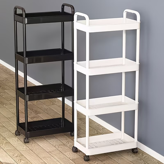 Heavy-duty four-layer rolling storage trolley - all-terrain wheel mobile storage rack