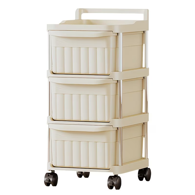 Rolling storage trolley with drawers - equipped with 360° swivel wheels.