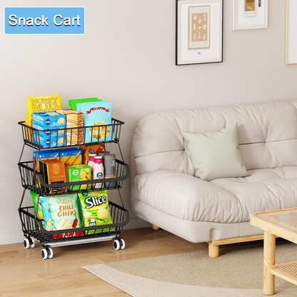 Three-tier rolling floor-standing storage rack; stackable storage trolley