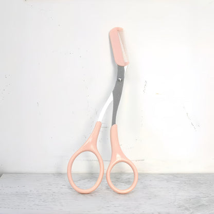 2 stainless steel eyebrow scissors with built-in comb