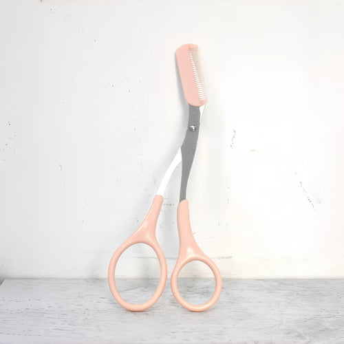 2 stainless steel eyebrow scissors with built-in comb
