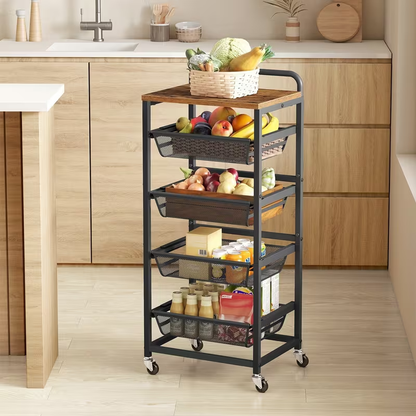 Storage trolley, five-tier kitchen trolley, with wheels and handles.