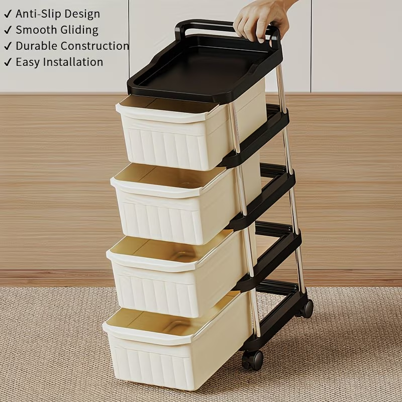 Rolling storage trolley with drawers - equipped with 360° swivel wheels.