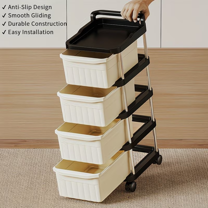Rolling storage trolley with drawers - equipped with 360° swivel wheels.
