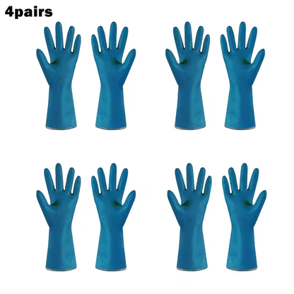 4-Pair Pack of Rubber Gloves, Kitchen Dishwashing Gloves, Thick Lined Laundry Gloves