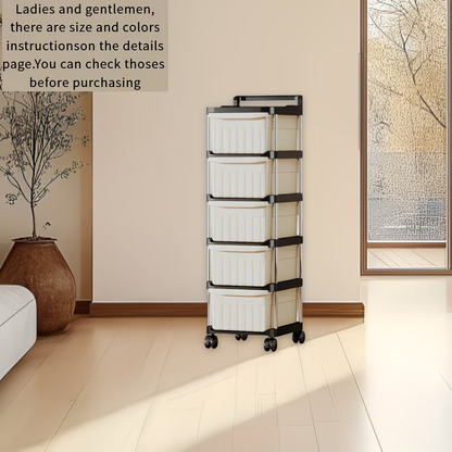Rolling storage trolley with drawers - equipped with 360° swivel wheels.