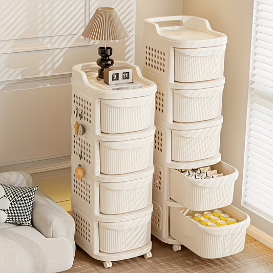 A unique and stylish multi-tiered, large-capacity trolley with drawers, easy to assemble.